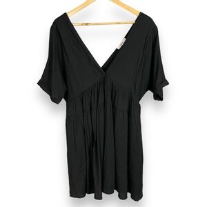 Talulah Dress Babydoll Esme Black Deep V-Neck Front Back Mini Short Sleeve Large